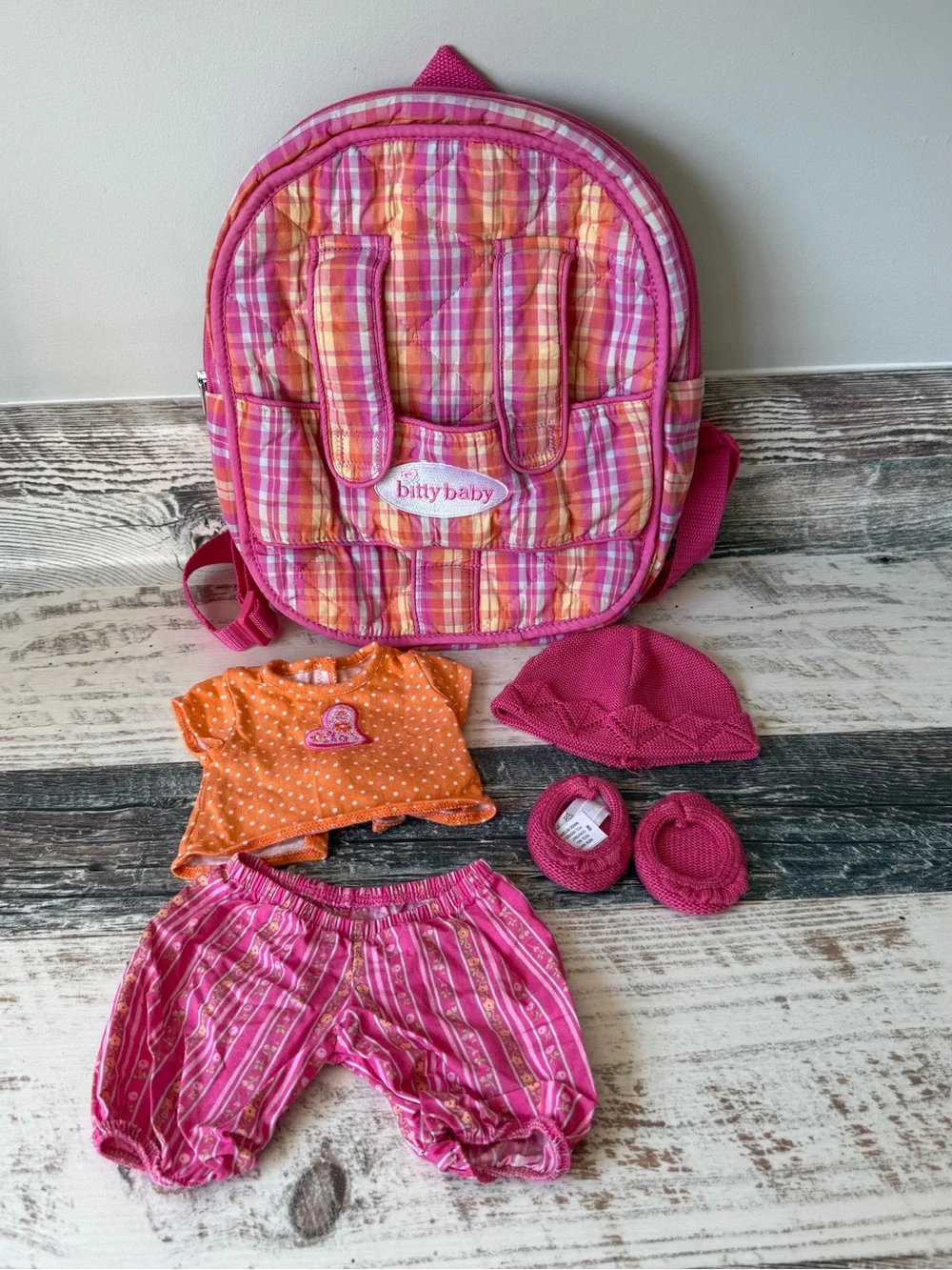 American Girl BITTY BABY Doll STARTER SET - 15” Doll Outfit & Backpack CARRIER